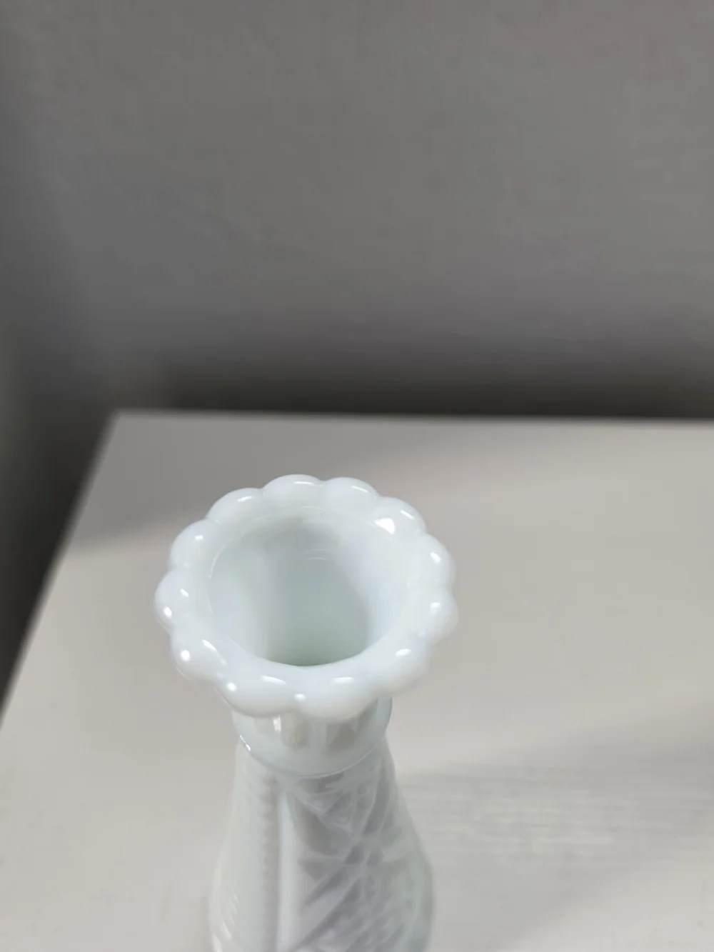 Anchor Hocking White Milk Glass Bud Vase with Scalloped Rim